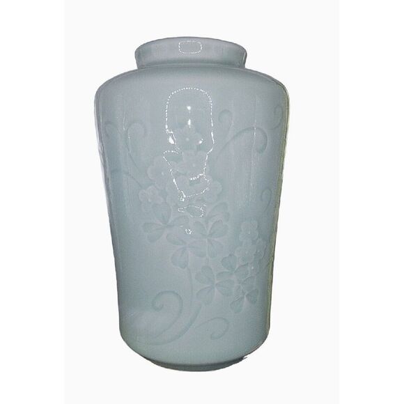 Asian Chinese Celadon Glazed Porcelain 9 3/4" Embossed Relief Cylinder Vase - Picture 1 of 7